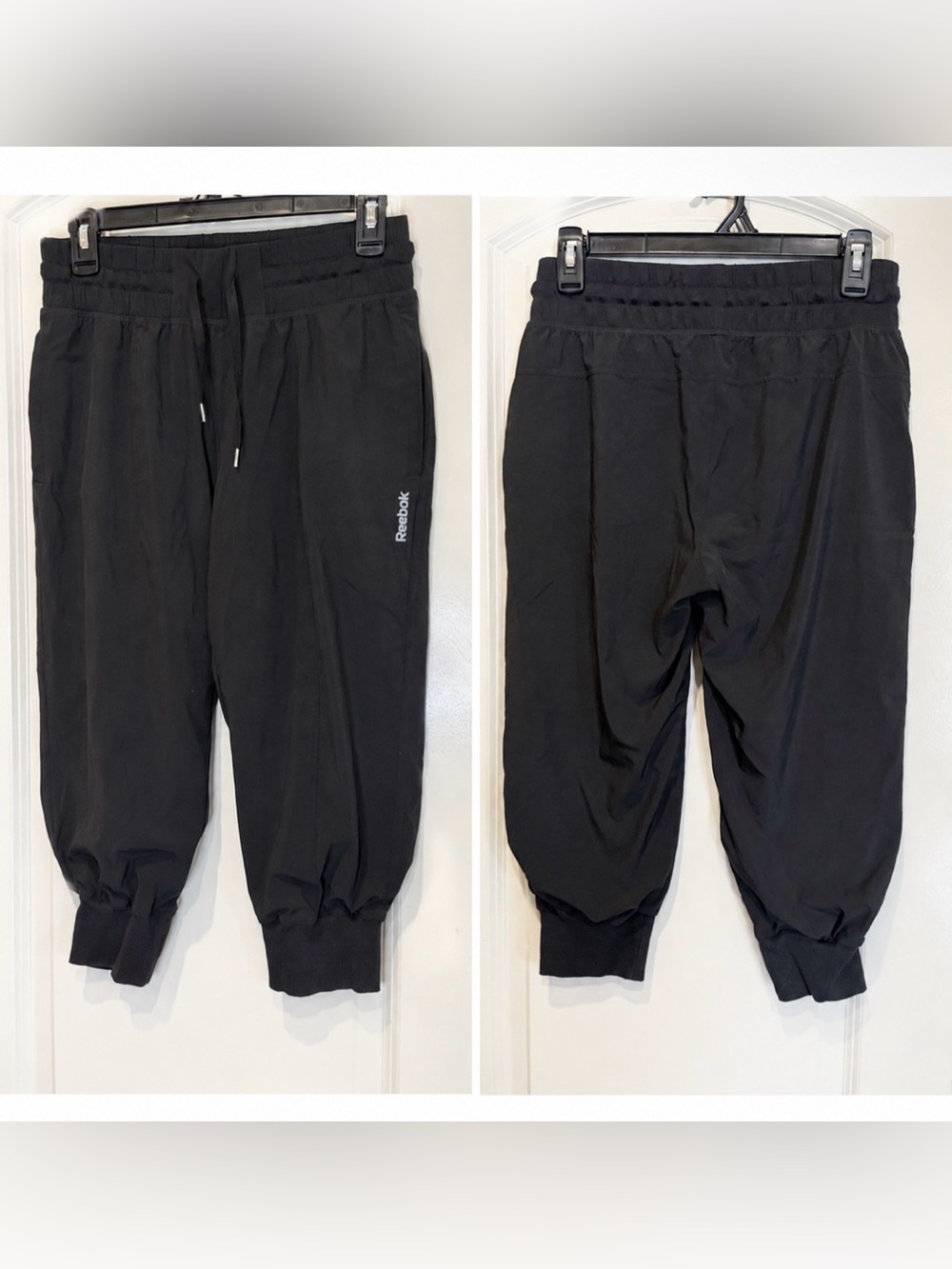 Reebok Black Elastic Waist Cuffed Joggers SMALL gym pants workout running pants